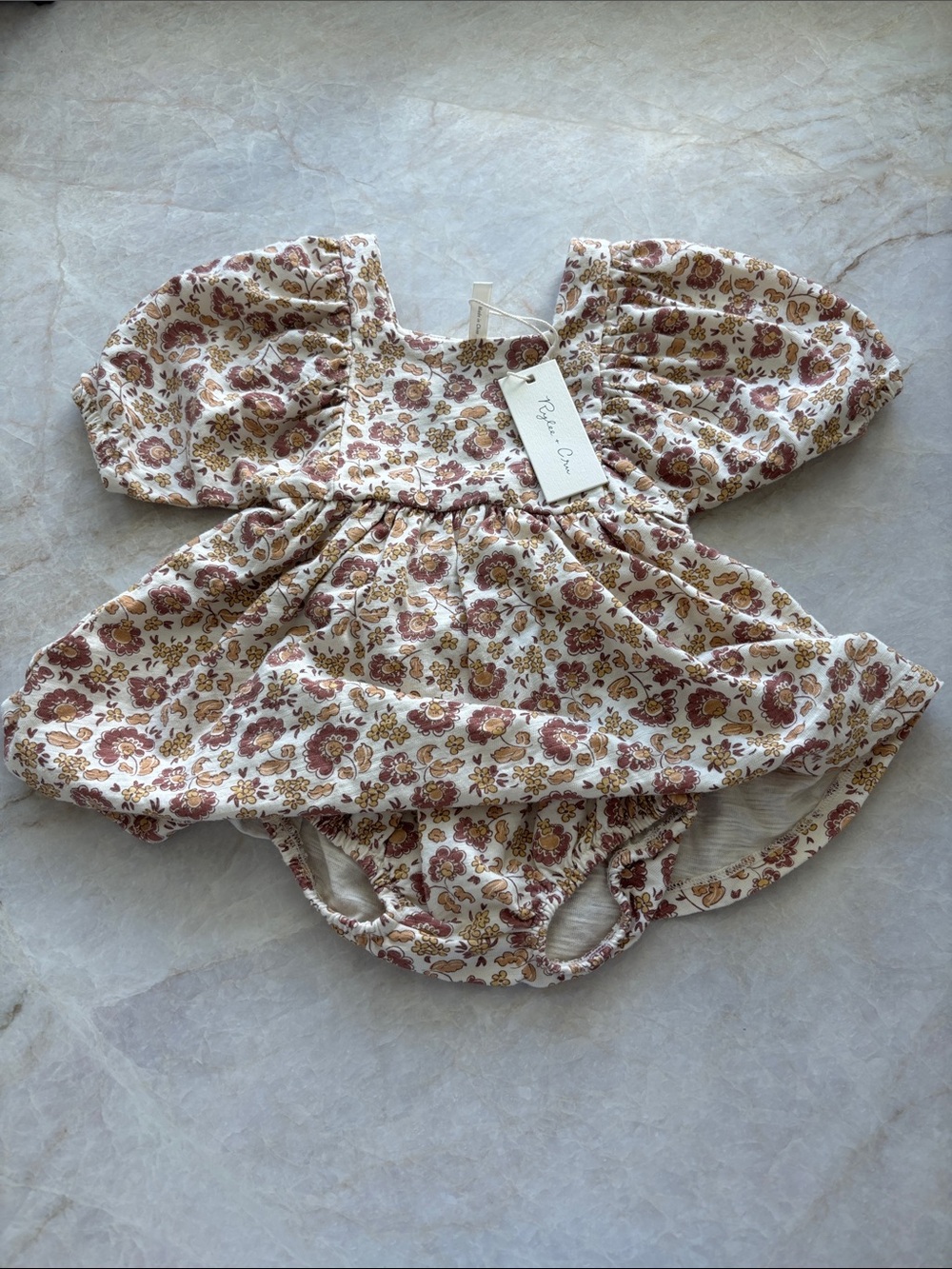 Rylee + Cru Floral Dress in Cream and Brown 3-6m
